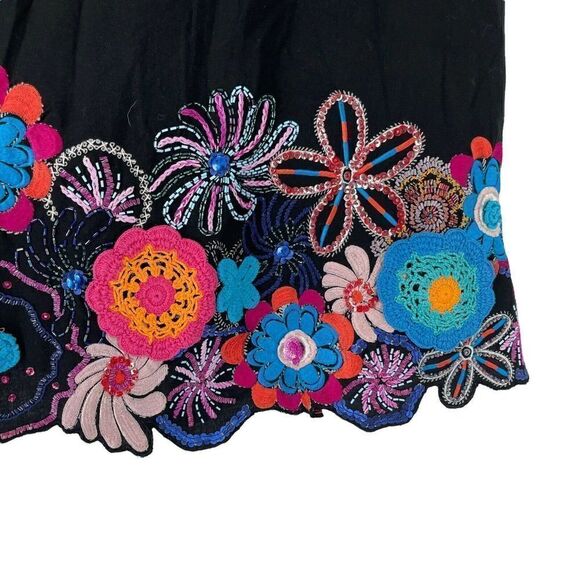 Bohemian Crochet Beaded Embroidered A Line Skirt Size 10 Vanity Collection Black - Picture 3 of 10